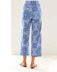 Woman in blue and white printed pant