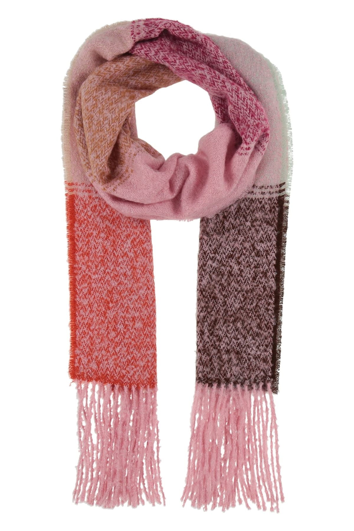 Pink large blocks boucle scarf