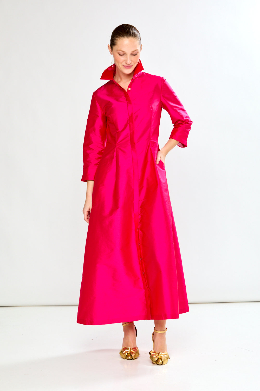 Fit And Flare Shirtdress W/Feathers At Cuff
