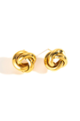 Gold knot earrings on a white background
