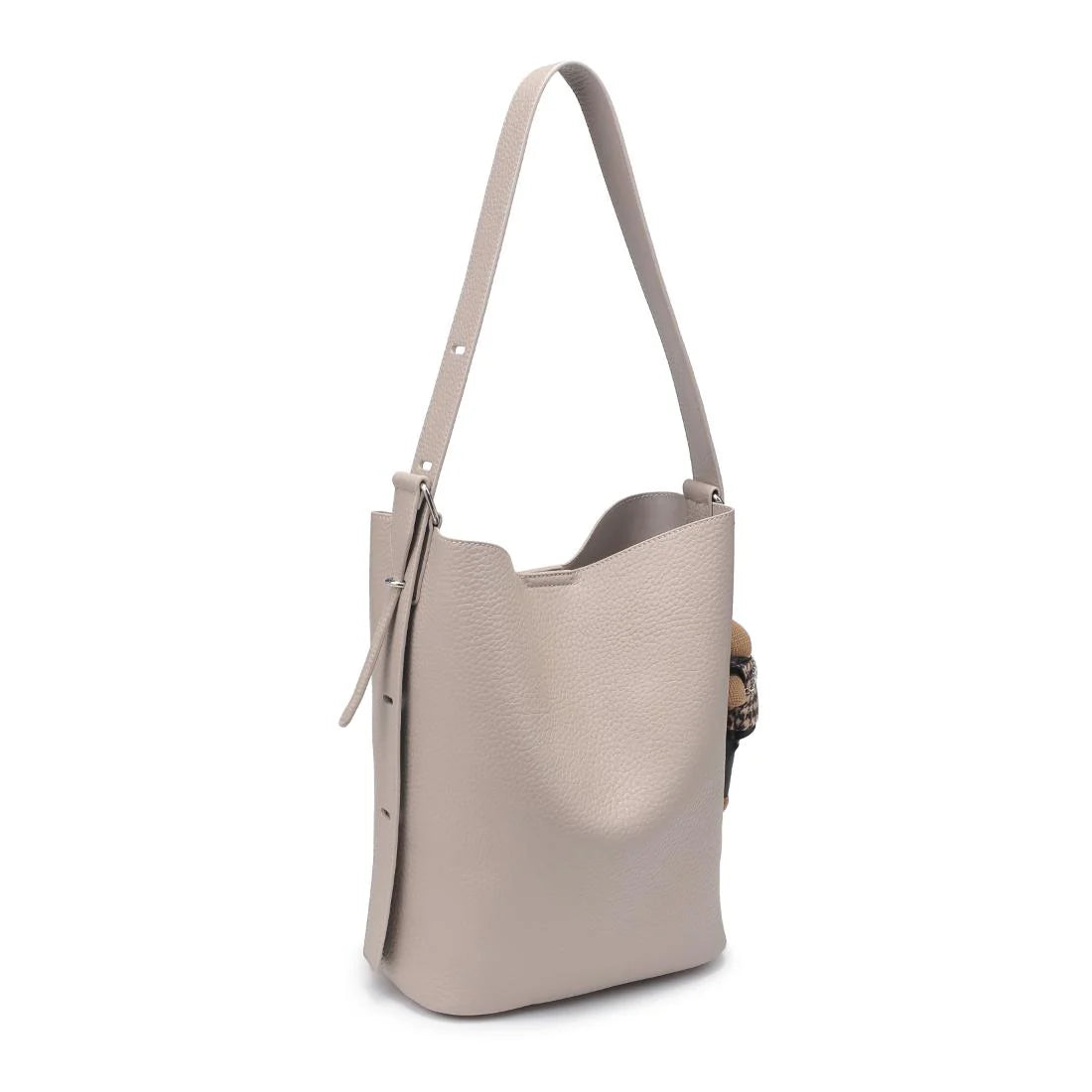 Beige handbag with a strap on a white background