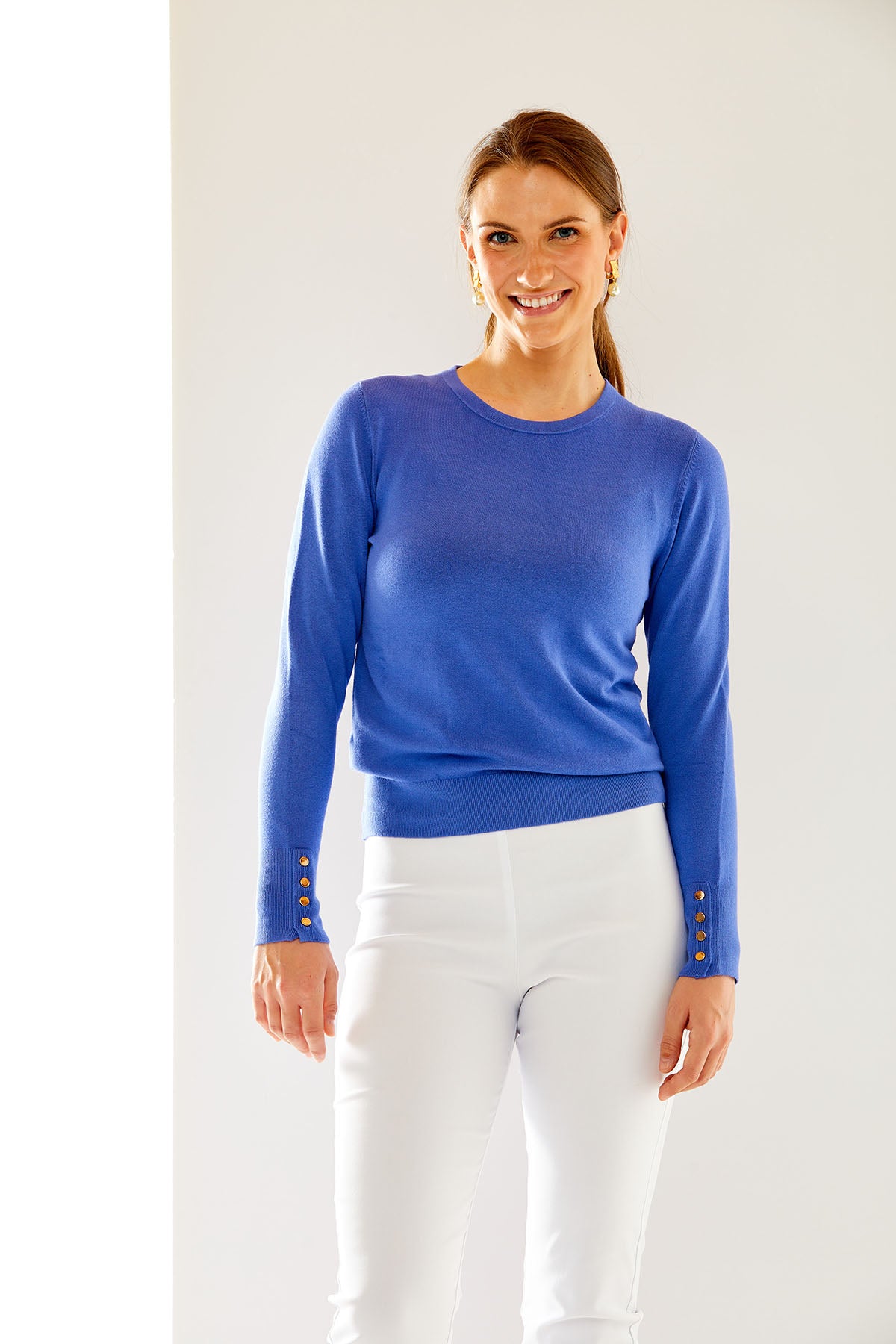Crew Pullover With Button Cuffs