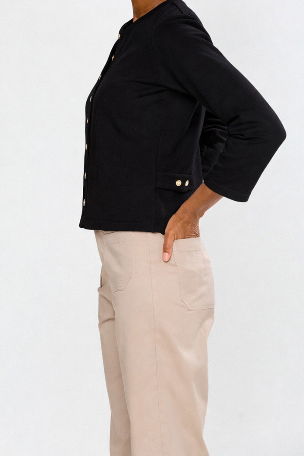 woman in black sweater