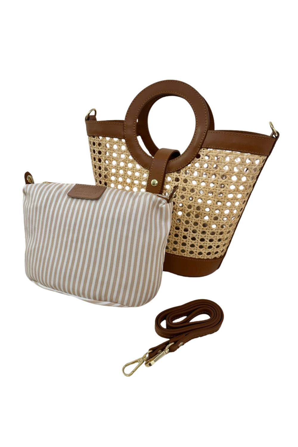 Cognac handbag with top handles