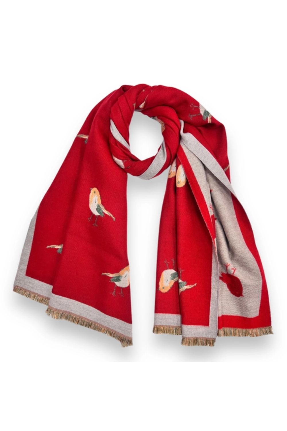 Red scarf with birds