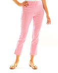 Woman in pink gingham pants