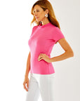 Woman in a pink tee