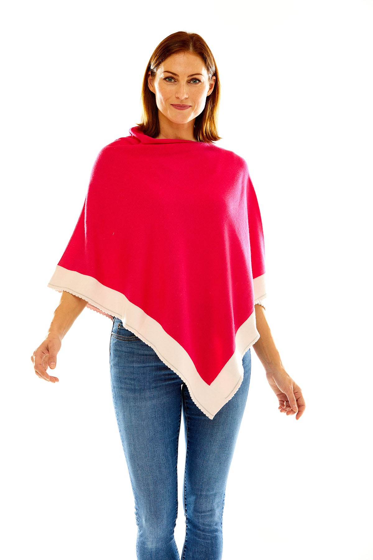 Woman in pink poncho