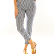 Woman in gingham slim fitting pants