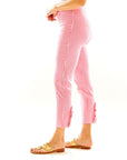 Woman in pink gingham pants