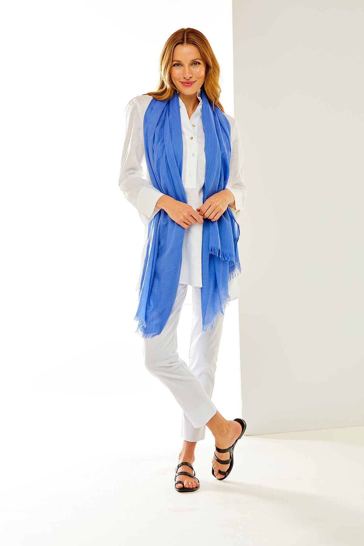 Woman in blue scarf