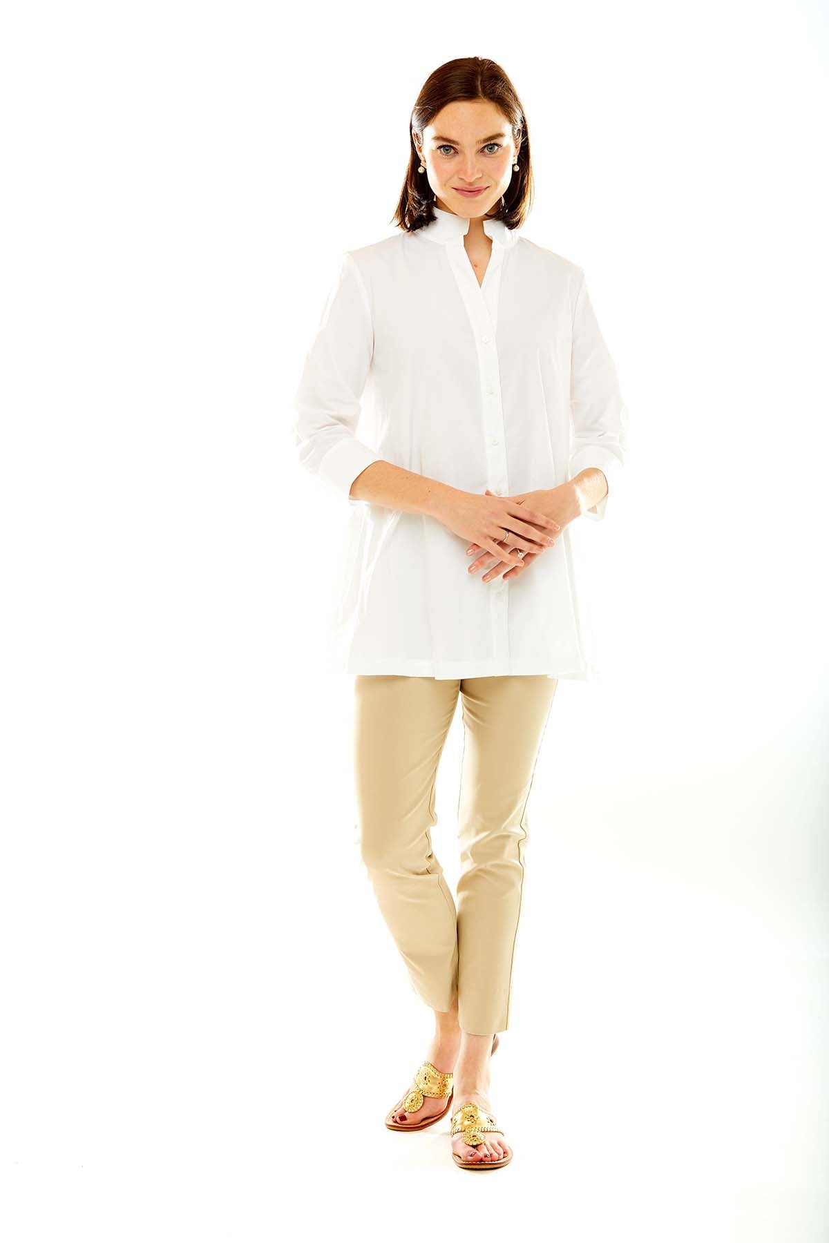 Woman in white tunic